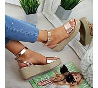 Ecoodisk Zapatos de Parche de Tejido para Mujeres Slip sobre Peep Toe Damas Sandalias de cuña de Corcho Plataforma Femenina Sandalias Sandalias Zapatos Tamaño 35-43, Dorado, 7.5