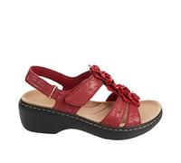 Ecoodisk Zapatos de verano para mujer, talla grande, sandalias de flores con punta redonda, sandalias de cuña para mujer, color borgoña, talla 36