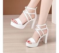 Ecoodisk Zapatos Sandalias Mujeres Sandalia de plataforma de cuero genuina 2021 Sandalias altas de los tacones altos Sandalias de verano Mujeres 32-43-white,37