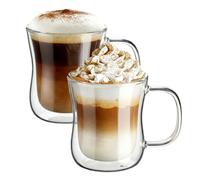 ecooe 350ml Taza de Café de Cristal Juego de 2 Vasos de Café Doble Pared | Vidrio de borosilicato, Tazas de Té para Café, Capuchino, Leche, Latte Macchiato, Hielo, Leche, Cerveza