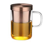 ecooe 500ml Taza de Te con Filtro y Tapa, Bronce Tazas de Te Grande de con Filtro de Acero Inoxidable y tapa, Taza con Filtro para Te Negro Te Verde Té de Frutas(Capacidad completa)