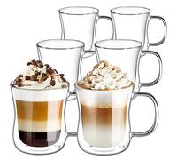 ecooe 6x350ml Tazas de Café de Cristal,Vasos de Doble Pared con Asa,Tazas de Vidrio Borosilicato para Té,Café,Leche,Latte,Macchiato