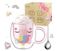 ecooe Bonita taza de cristal de doble pared de 280 ml, taza de café, capuchino, café con leche, taza de té, cumpleaños, Navidad, día de San Valentín, para mujeres, esposa, madre, niños, amigos