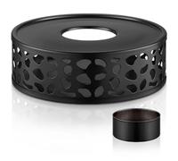 ecooe Calientavelas de Acero Inoxidable Negro con portavelas, Calentador de té de Acero Inoxidable con portavelas para Tetera