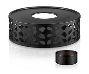 ecooe Calientavelas de Acero Inoxidable Negro con portavelas, Calentador de té de Acero Inoxidable con portavelas para Tetera