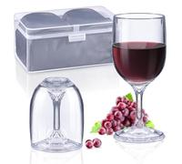 ecooe Copas de vino de plástico para llevar, juego de 2 copas de vino para acampar de 200 ml, copas de vino tinto modernas con bolsa impermeable y práctica caja para viajes, camping