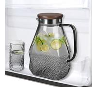 ecooe Jarra de Agua de Cristal 1,8 Litros Jarra de Vidrio Puerta de Nevera Jarra Agua Cristal con Tapa de Madera, Negro Jarra de Vidrio para Agua Fría/Caliente, Zumo, Leche, Café, Té