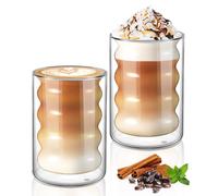 ecooe Taza de Café de Cristal 350ml Vasos de Doble Pared Juego de 2, Tazas de Té para Café, Leche, Latte, Macchiato, Regalo de Cumpleaños Para Padres Amigo