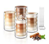 ecooe Taza de Café de Cristal 350ml Vasos de Doble Pared Juego de 4, Tazas de Té para Café, Leche, Latte, Macchiato, Regalo de Cumpleaños Para Padres Amigo