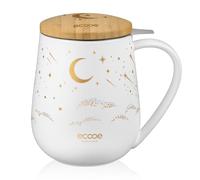 ecooe Taza de té con tapa y colador, 600 ml, taza de cerámica, tazas de té grandes con colador de acero inoxidable y tapa, juego de tazas de Té de cerámica Blanco con asa para té suelto