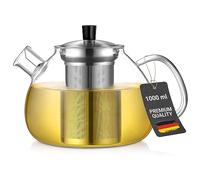 ecooe Tetera de cristal de borosilicato, 1000 ml, con colador extraíble de acero inoxidable 18/8, resistente al calor, para té negro, verde