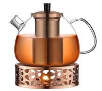 ecooe Tetera de Vidrio 1500ml, Tetera de Vidrio con Colador de Bronce Extraíble de Acero Inoxidable