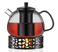 ecooe Tetera negra de 1500 ml de cristal de borosilicato con colador de acero inoxidable 18/8 extraíble resistente al calor para té negro, té verde, té de frutas, té perfumado