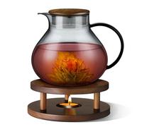 ecooe Tetera simple de cristal de 1400ml con tapa de acero inoxidable 18/8, colador de té de cristal de borosilicato negro, adecuada para bebidas calientes y frías, calentador de té con llama abierta