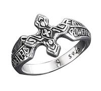 Ecooon Anillo de plata de ley 925 medieval religioso vikingo con espada y cruz para hombre, anillo de oración de guerrero, joyería de regalo para el día del padre, Metal, Sin piedras preciosas