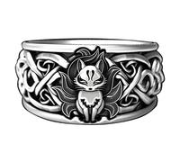 Ecooon Anillo Kurama grueso de zorro de nueve colas de anime vintage para mujeres y hombres, amuleto oriental, regalo de joyería, protege al pueblo y a la familia., Metal, Sin piedras preciosas