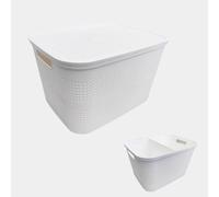 Ecoplast | Caja multiusos blanca mediana con tapa y separador - Caja organizadora que ahorra espacio para armarios, despachos y oficinas