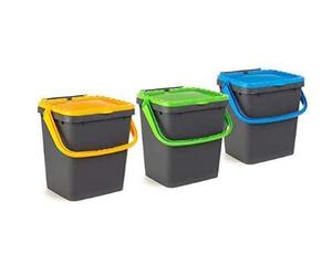 Ecoplast ECP35-Set de 3 Cubos de Basura Cerrados EcoPlus para Recogida diferenciada ecológica, 35 litros, Multicolor, 43 x 36 x 43,5 cm