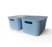 Ecoplast | Juego de 2 recipientes multiusos lavanda mediana con tapa y separador - Caja organizadora que ahorra espacio para armarios, despachos y oficinas