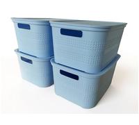 Ecoplast | Juego de 4 recipientes multiusos lavanda mediana con tapa y separador - Caja organizadora que ahorra espacio para armarios, despachos y oficinas