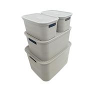 Ecoplast Poker de contenedores multiusos, color gris claro - 1 pieza grande, 1 pieza mediana y 2 piezas pequeñas con tapa y separador - Caja organizadora que ahorra espacio para armarios, despachos y