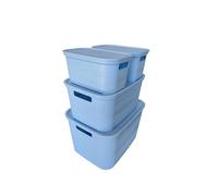 Ecoplast Poker de contenedores multiusos lavanda 1 pieza grande, 1 pieza mediana y 2 piezas pequeñas con tapa y separador - Caja organizadora que ahorra espacio para armarios, despachos y oficinas
