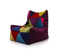 Ecopuf Solid - Puf saco con relleno asiento suave de microfibra diseño patchwork con doble cremallera antipérdida Din 75 x 75 cm