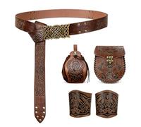 Ecoret-Pro Disfraz Medieval Hombre Mujer, Riñonera de Cuero Medieval de Piel Sintética y Brazaletes Medievales, Set de Vikingos Accesorios, Cinturón de Caballero Renacentista Grabado