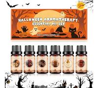 Ecoret-Pro Juego de aceites esenciales para Halloween, 6 x 10 ml, incluye pastel de calabaza, sidra y fuente de bruja, aceites esenciales orgánicos para difusores, ideal para velas de Halloween y