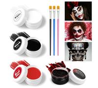 Ecoret-Pro Juego de maquillaje de Halloween para adultos y niños, maquillaje de Halloween, negro, blanco y rojo, con 3 pinceles y sangre sintética viscosa para payasos, vampiros, zombies, esqueletos