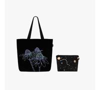 Ecoright Bolso grande de lona para mujer, bolso con cremallera para mujer, bolsillo interior para compras, oficina y uso diario (bolsa de cosméticos y bolsas de cosméticos), Night Garden & Space Out,