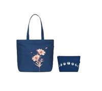 Ecoright Bolso grande de lona para mujer, bolso con cremallera para mujer, bolsillo interior para compras, oficina y uso diario (bolsa de cosméticos y bolsas de cosméticos), Happy Flower & Moongazing