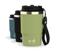 ECOROOTS Thunder - Termo Café Outdoor 470 ml I Tapa 3 en 1, Pajita y Correa | Vaso Térmico Acero Inoxidable Sin BPA | Bebidas Frías y Calientes | Taza Ideal para Oficina, Deporte o Regalo (VERDE ARMY)