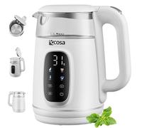 Ecosa Hervidor de agua con ajuste de temperatura, vidrio y acero inoxidable, tetera de 1,7 litros, 2200 W, sin BPA, con selección de temperatura de 40 °C a 100 °C, función para mantener el calor