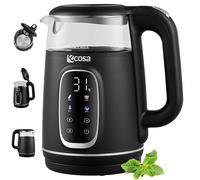 Ecosa Hervidor de agua con ajuste de temperatura, vidrio y acero inoxidable, tetera de 1,7 litros, 2200 W, sin BPA, con selección de temperatura de 40 °C a 100 °C, función de conservación en caliente