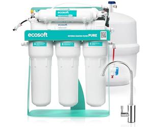 Ecosoft P'URE AquaCalcium - Filtro con Bomba Montado Sobre Estructura Metálica, Ósmosis Inversa Para el Hogar, Elimina el 99.8 % de los Contaminantes del Agua, Mineraliza el Agua Potable con Calcio