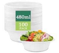 ECOSTAR Cuencos Desechables, Cuencos Rígidos de Bagazo,Vajilla desechable Biodegradable extrafuerte de Color Blanco,Alternativa Natural al Plástico, Para Fiestas/Picnics/Hogar (100, 480ML)