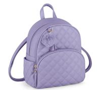 ECOSUSI Mini mochila acolchada para mujer Linda PU Cuero Pequeña Mochila Monedero Niña Bolsa de Librería con Borla y Pelota de Peluche, A-lila, Kreuzquilten