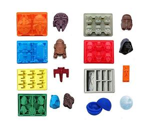 ECOSWAY Juego de 8 bandejas de hielo de Star Wars/moldes de silicona para chocolate: Stormtrooper, Darth Vader, X-Wing Fighter, Millennium Falcon, R2-D2, Han Solo, Boba Fett y Estrella de la Muerte