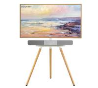 ECOTINY Caballete de TV con trípode para televisores de 43 a 65 pulgadas, soporte giratorio de altura ajustable con bandeja de madera, compatible con VESA 400 x 400 LCD/LED/OLED, minimalista, color