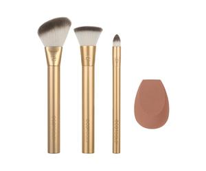 EcoTools Precious Metals Face Blend & Sculpt Set, kit de brochas de maquillaje, cepillo de base, kit de cepillo de maquillaje ecológico, aluminio reciclado, cromo, precisión, juego de 4 piezas
