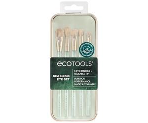 EcoTools Sea Gems Eye Makeup Tool Kit with Reusable Tin, Vegan Cruelty-Free, Liquid, Cream and Powder Compatible, 6 Piece Set