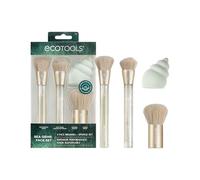 EcoTools, Sea Gems - Juego de 4 brochas y esponjas para maquillaje de cara y esponja, ecológicas, para base, colorete, contorno y polvos de fijación, plástico reciclado, libre de crueldad animal.