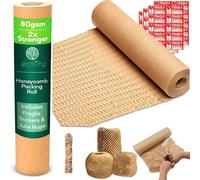 ecoTru Papel de regalo de panal de abeja del Reino Unido, 36 cm x 100 m, papel de burbujas alternativo respetuoso con el medio ambiente para mudanzas, embalaje biodegradable, papel de embalaje para