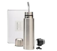 Ecottento - Termo mate autocebante 100% acero inoxidable 500ml - mate listo + tapón cebador - kit mate argentino y tereré paraguayo - Automate con tapón silicona bombilla y stickers. (Plateado)