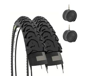 Ecovelò 2 neumáticos Negros 12 1/2 x 1,75 x 2 1/4 (47 - 203) + cámaras neumáticos de Goma para Bicicleta MTB niño, Unisex, Adulto, Negro, única