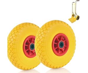 Ecovelò 2 Ruote Piene 3.00-4 ANTIFORATURA in Poliuretano Pneumatico Pieno per Carrello CARRIOLA PORTASACCHI CARRELLINO Portapacchi, Unisex Adulto, Giallo/Rosso, Unica, Taglia unica