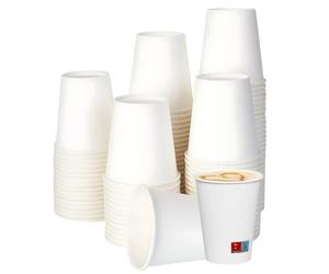 ECOVELO' Bicchieri in Carta Bianchi Monouso | Resistenti, termici Cappuccino, tisane, Tè, cocktail bevande asporto | Ecologici, Compostabili, riciclabili per Bar,Eventi,Uffici,Catering 237 ml 100 pz