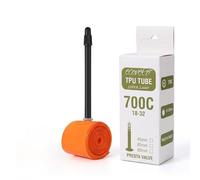 Ecovelo Cámara de Aire antipinchazos 700C x 18-32 de TPU Naranja para Bicicleta de Carretera 40 g, válvula Presta Larga (45 65 85 mm) Bicicleta de Carreras, Road Racing, Gravel, Trekking, Ultraligera