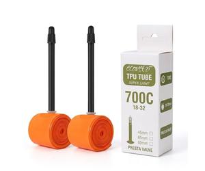 Ecovelo' Camere d’Aria 700C x 18-32 in TPU Arancione per Bici da Corsa 40g, Valvola Presta Lunga (45 65 85 mm) Bici da Corsa, Road Racing, Gravel, Trekking, Ultra Leggero (2 CAMERE D'ARIA, 85mm)